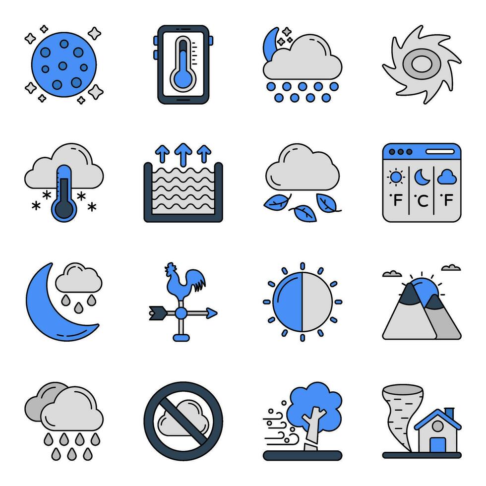 conjunto de meteorología plano íconos vector