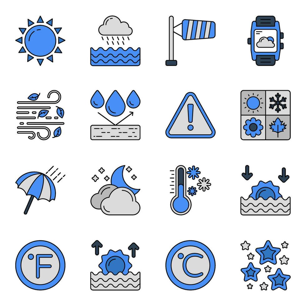 Set of Weather Forecast Flat Icons vector