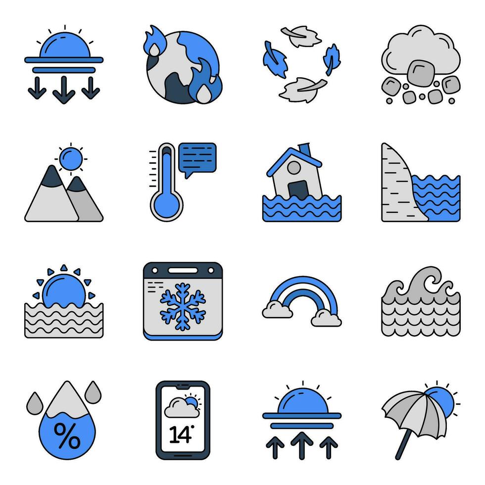 Set of Weather Overcast Flat Icons vector