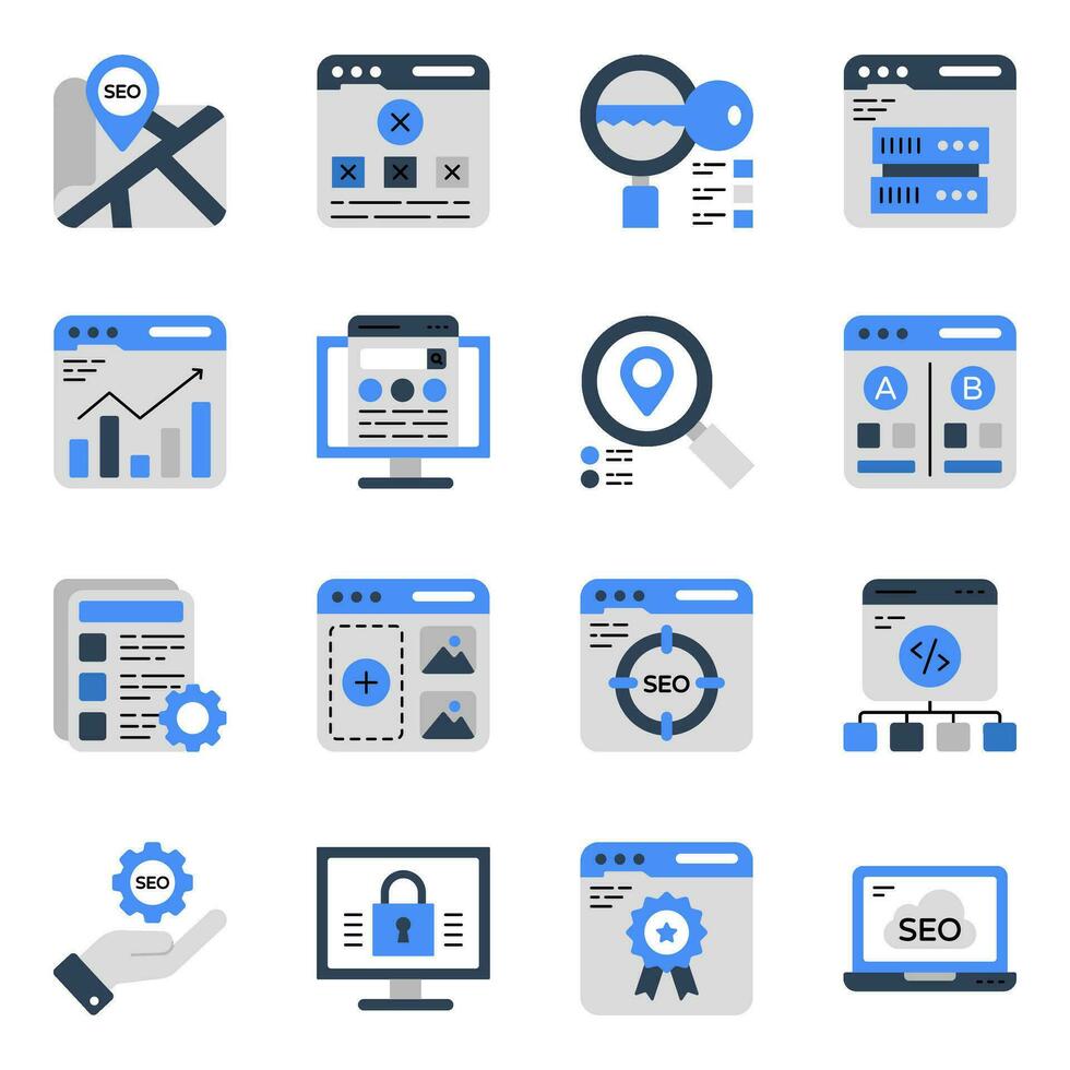 Pack of Web and Seo Flat Icons vector