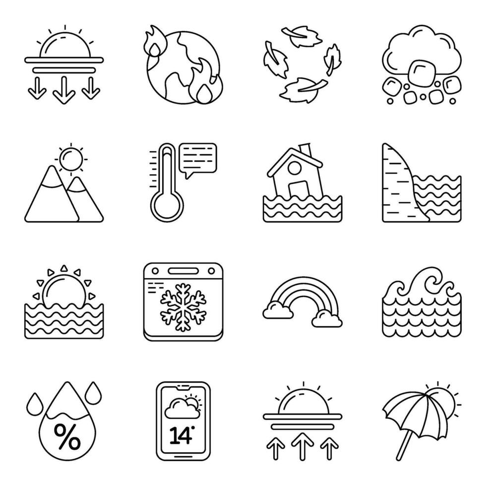 Set of Weather Overcast Linear Icons vector