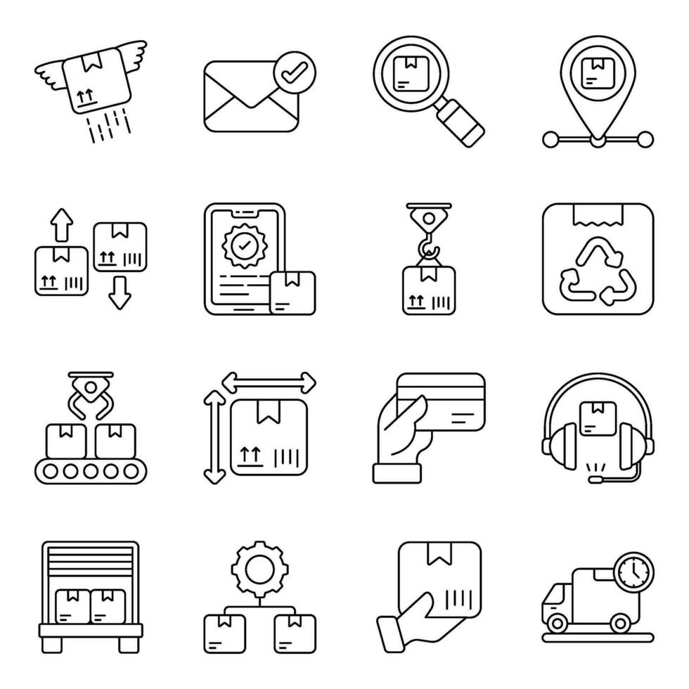 Pack of Shipment and Cargo Linear Icons vector