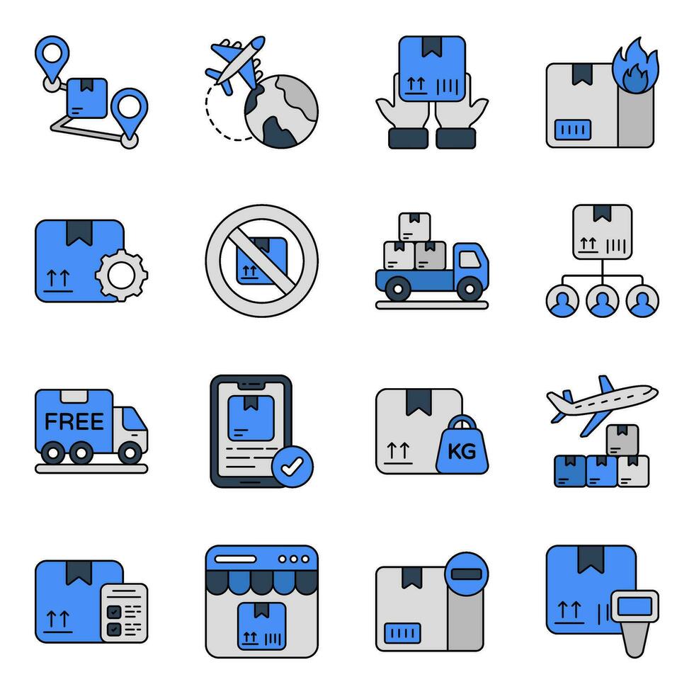 Pack of Logistic and Cargo Flat Icons vector