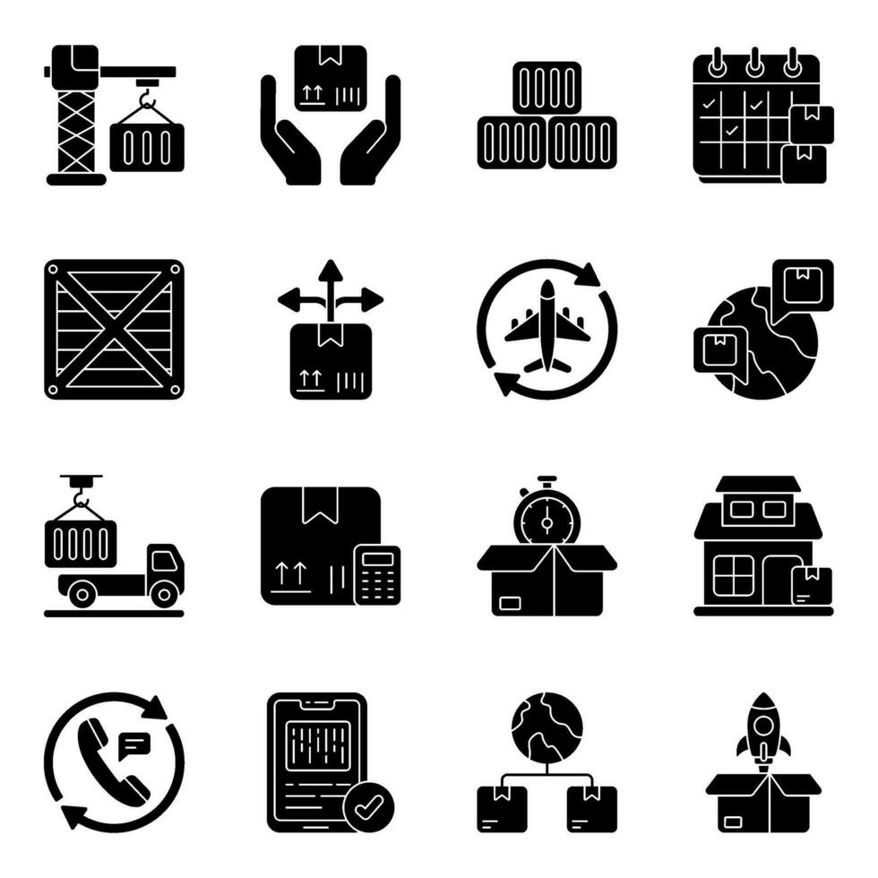 Pack of Logistic Delivery Solid Icons vector