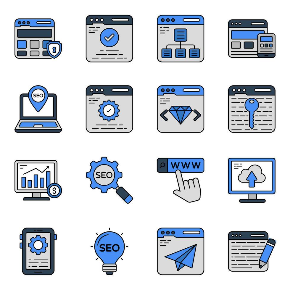 Pack of Seo and Ui Flat Outline Icons vector