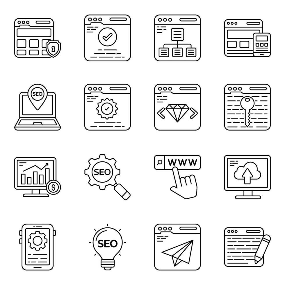 Pack of Seo and Ui Line Icons vector