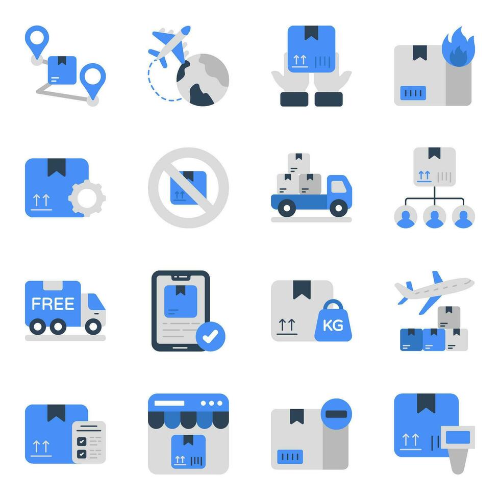 Pack of Logistic and Cargo Flat Icons vector