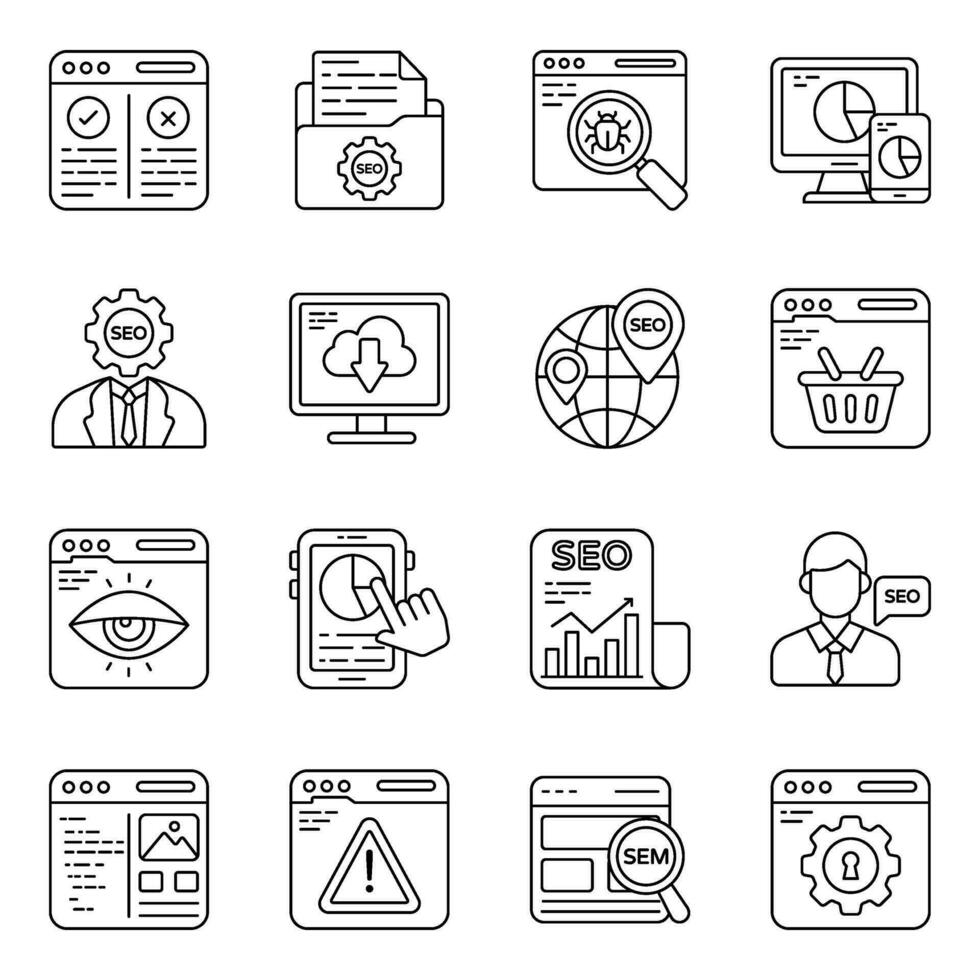 Pack of Seo and Data Line Icons vector