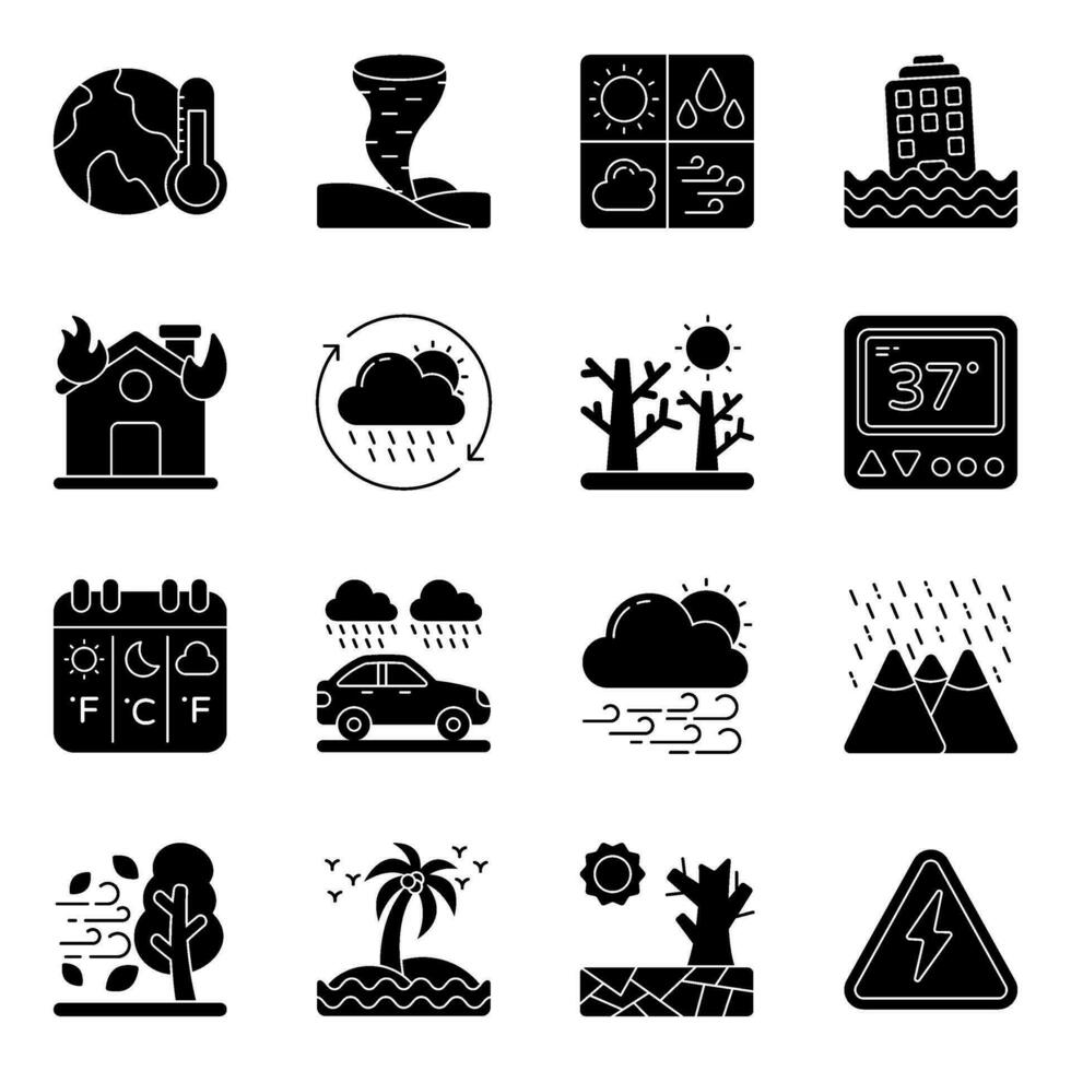 Set of Weather Prediction Solid Icons vector