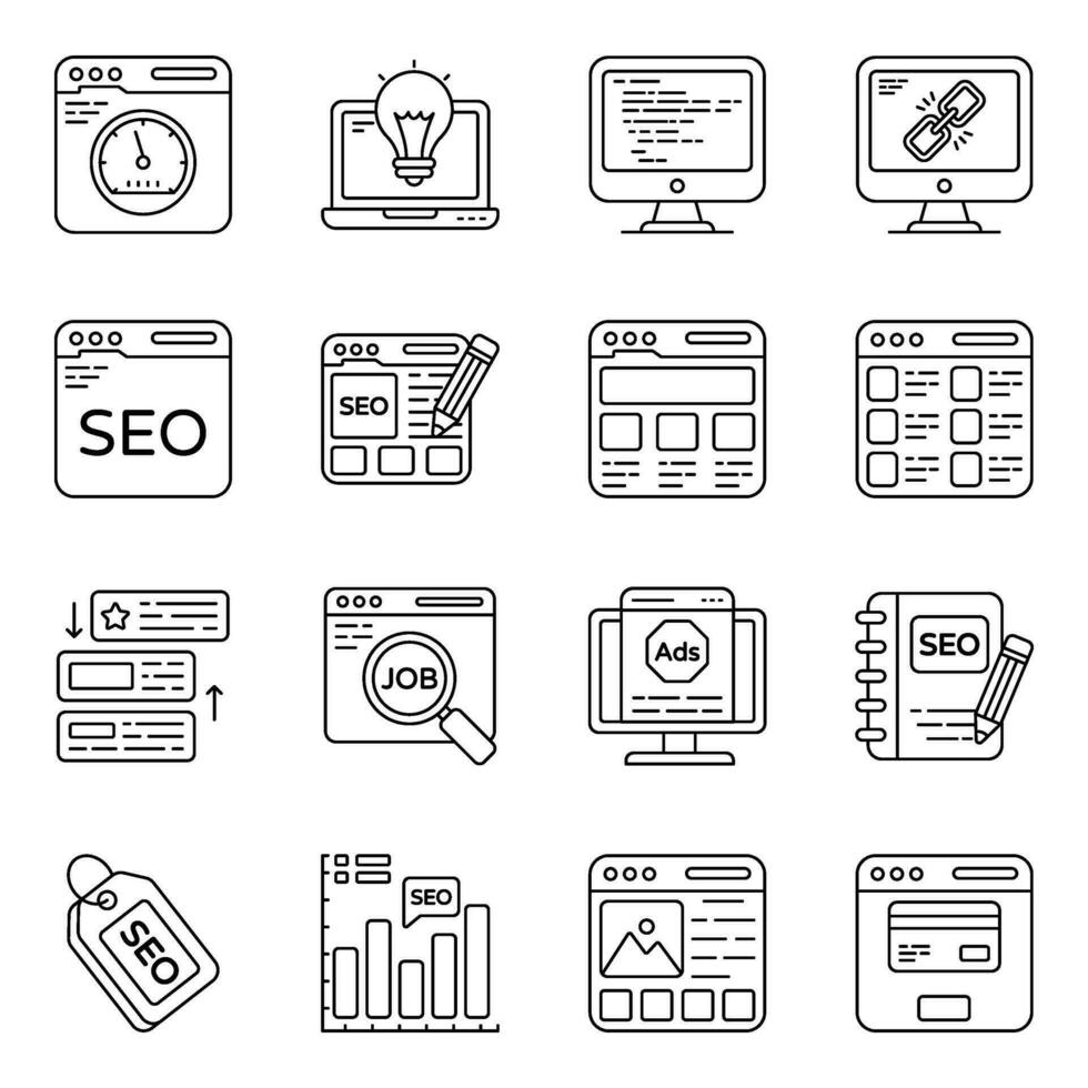 Pack of Search Engine Optimization Line Icons vector