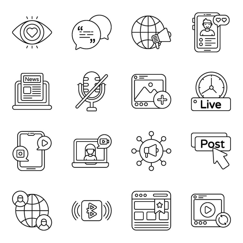 Set of Social Media and Platform Linear Icons vector