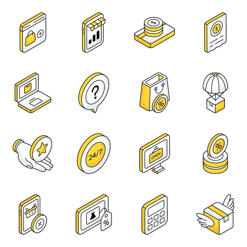 Pack of Shopping and Buying Flat Icons vector