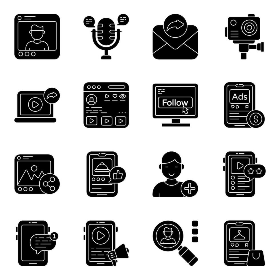 Set of Social Community Solid Icons vector