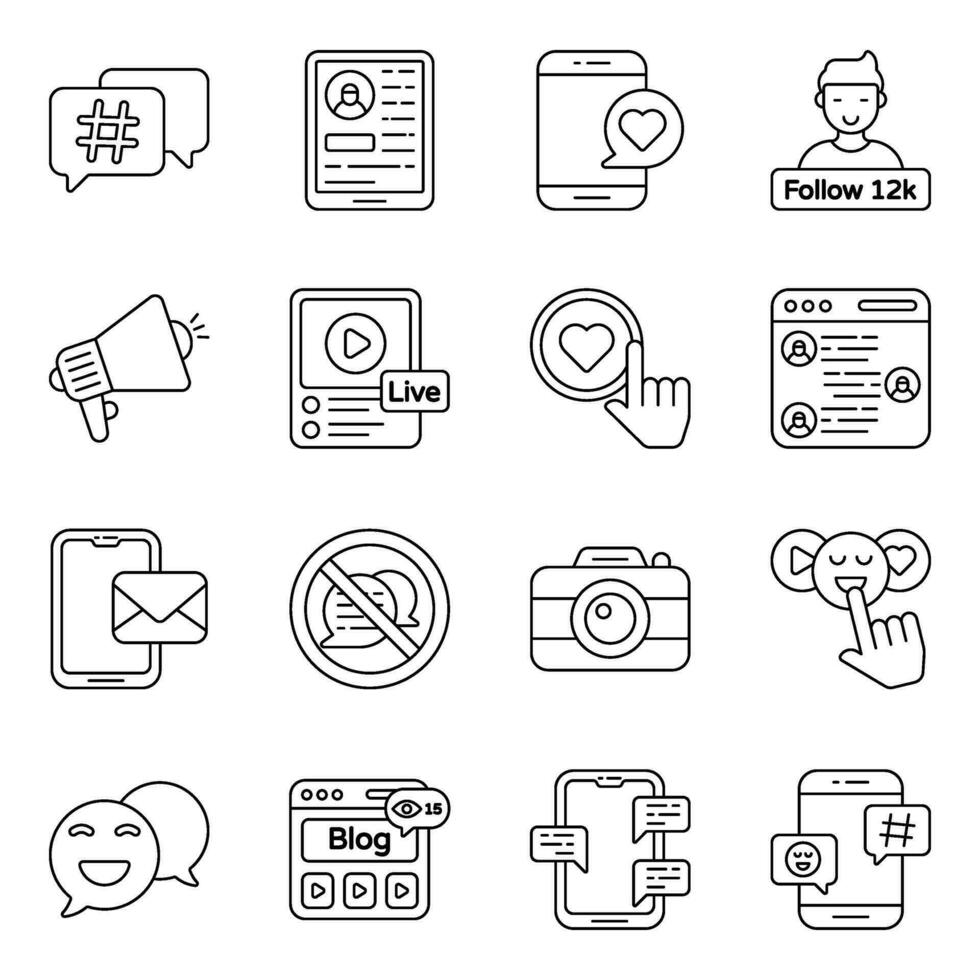 Set of Social Media Linear Icons vector