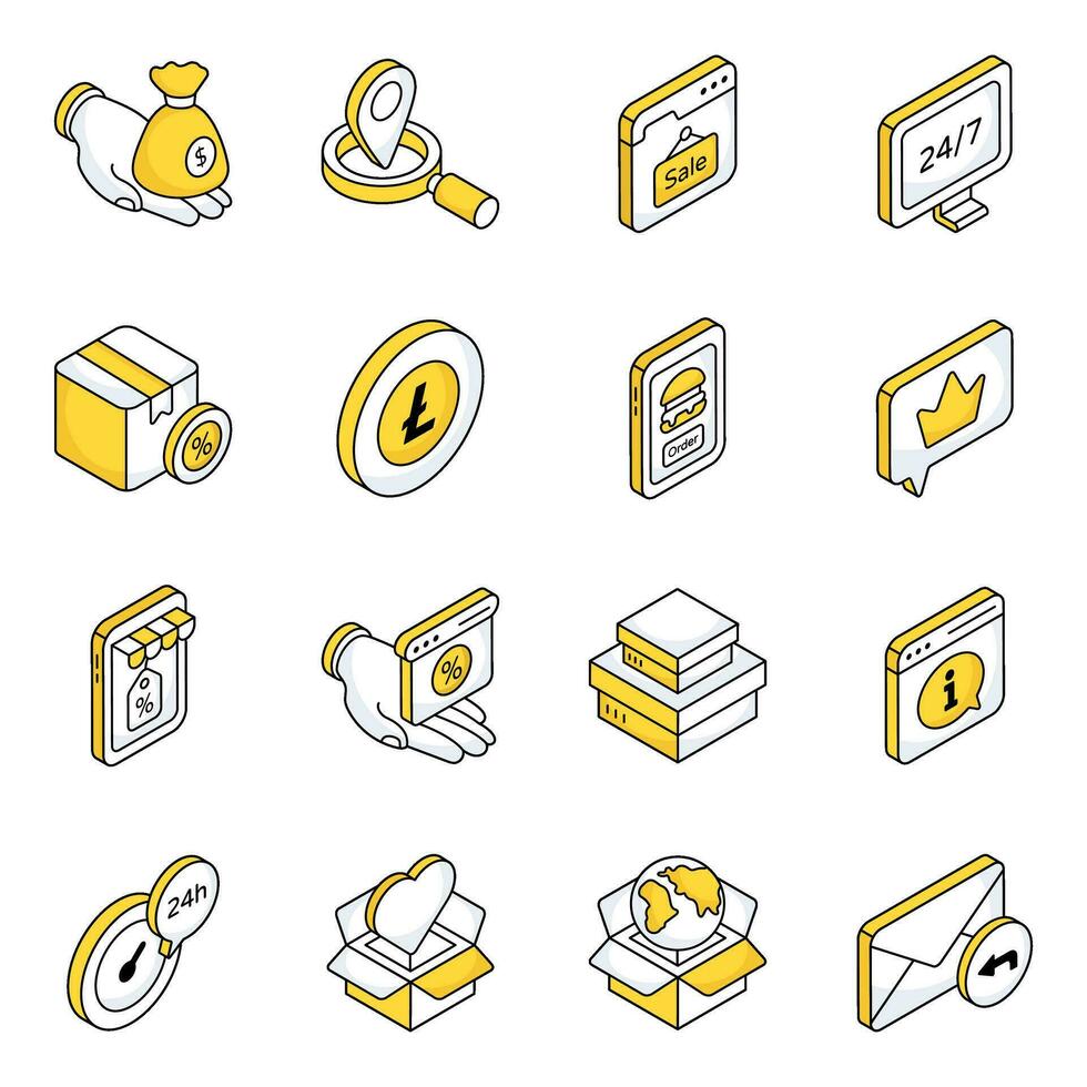 Pack of Shopping and Commerce Flat Icons vector