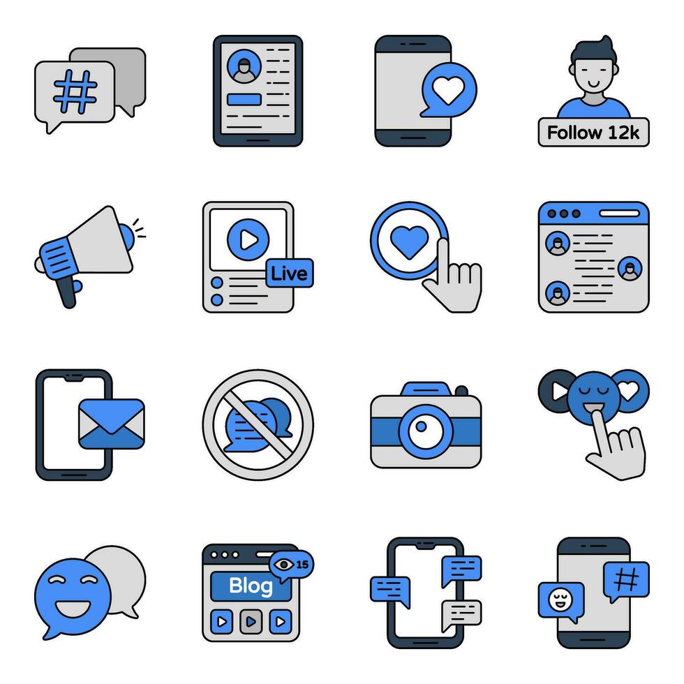 conjunto de social medios de comunicación plano íconos vector