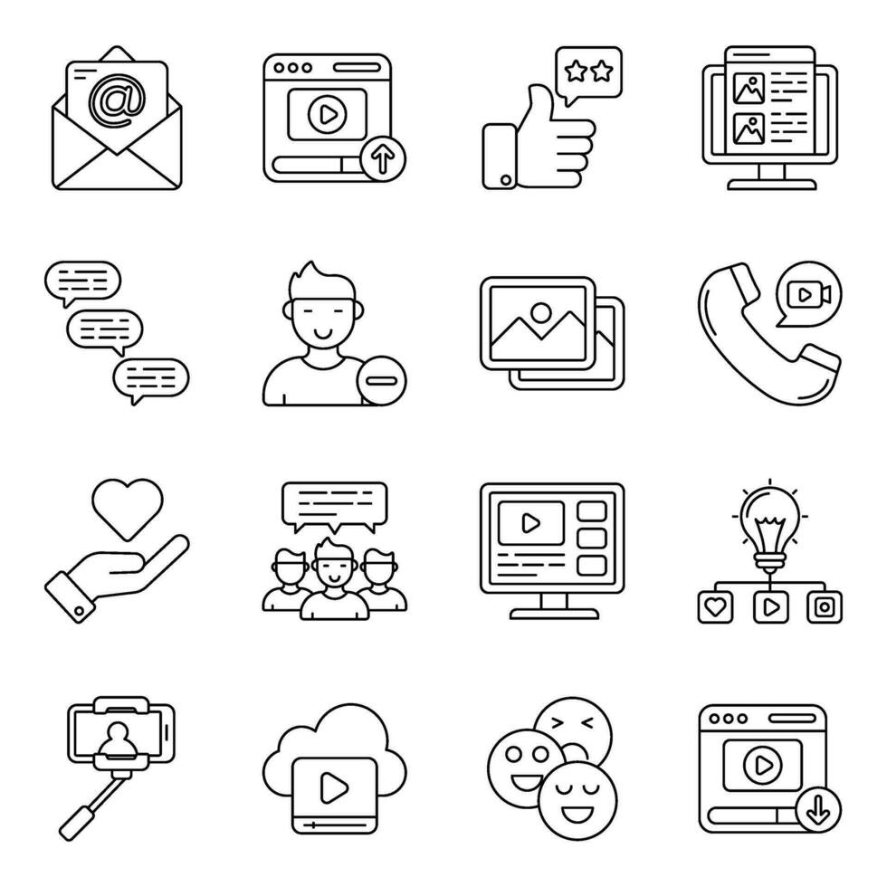 Set of Social Network Linear Icons vector