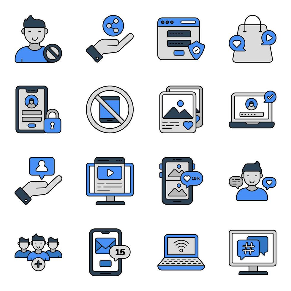 Set of Social Media and Marketing Flat Icons vector