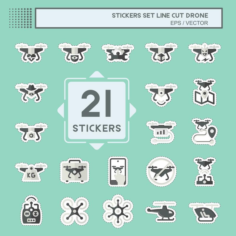 Sticker line cut Set Drone. related to Technology symbol. simple design editable. simple illustration vector