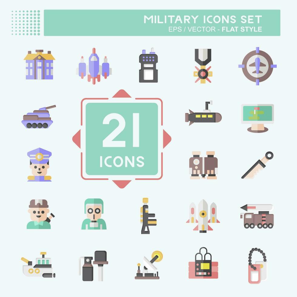 icono conjunto militar. relacionado a Ejército símbolo. plano estilo. sencillo diseño editable. sencillo ilustración vector