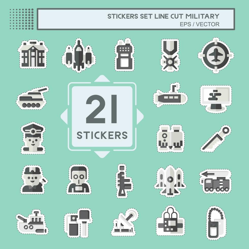 Sticker line cut Set Military. related to Army symbol. simple design editable. simple illustration vector