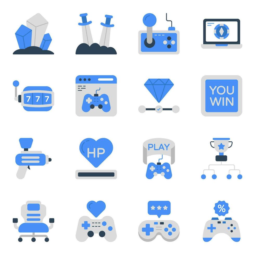 Pack of Games and Technology Flat Icons vector