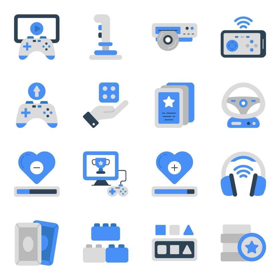 Pack of Video Games and Fun Flat Icons vector