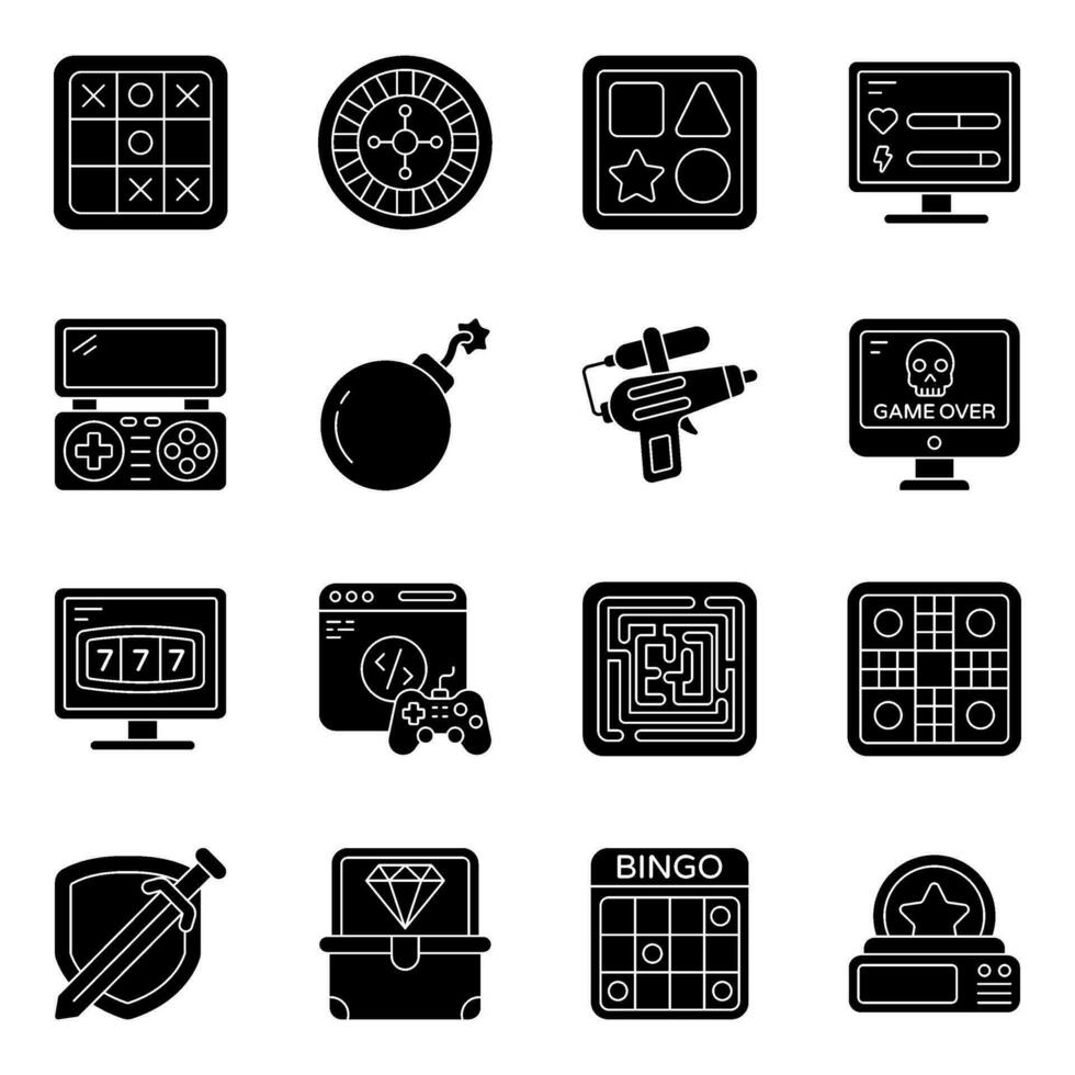 Pack of Video Games and Enjoyment Solid Icons vector