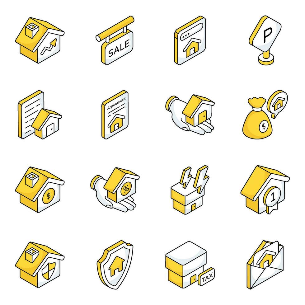 paquete de iconos planos de propiedad vector