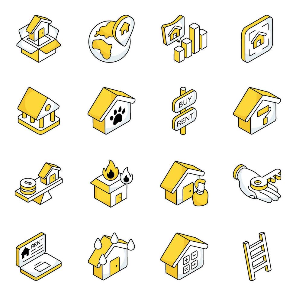 Pack of Property and Building Flat Icons vector