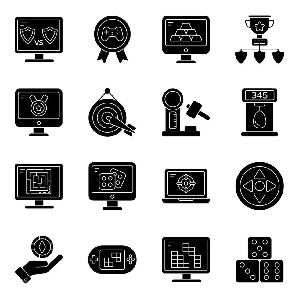 Pack of Internet Games Solid Icons vector