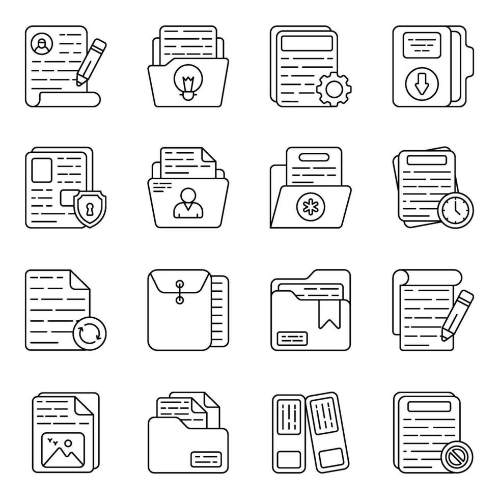 Pack of Files and Archive Linear Icons vector