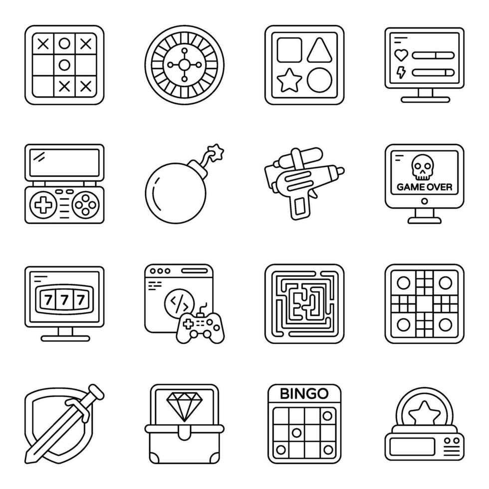 Pack of Video Games and Enjoyment Linear Icons vector