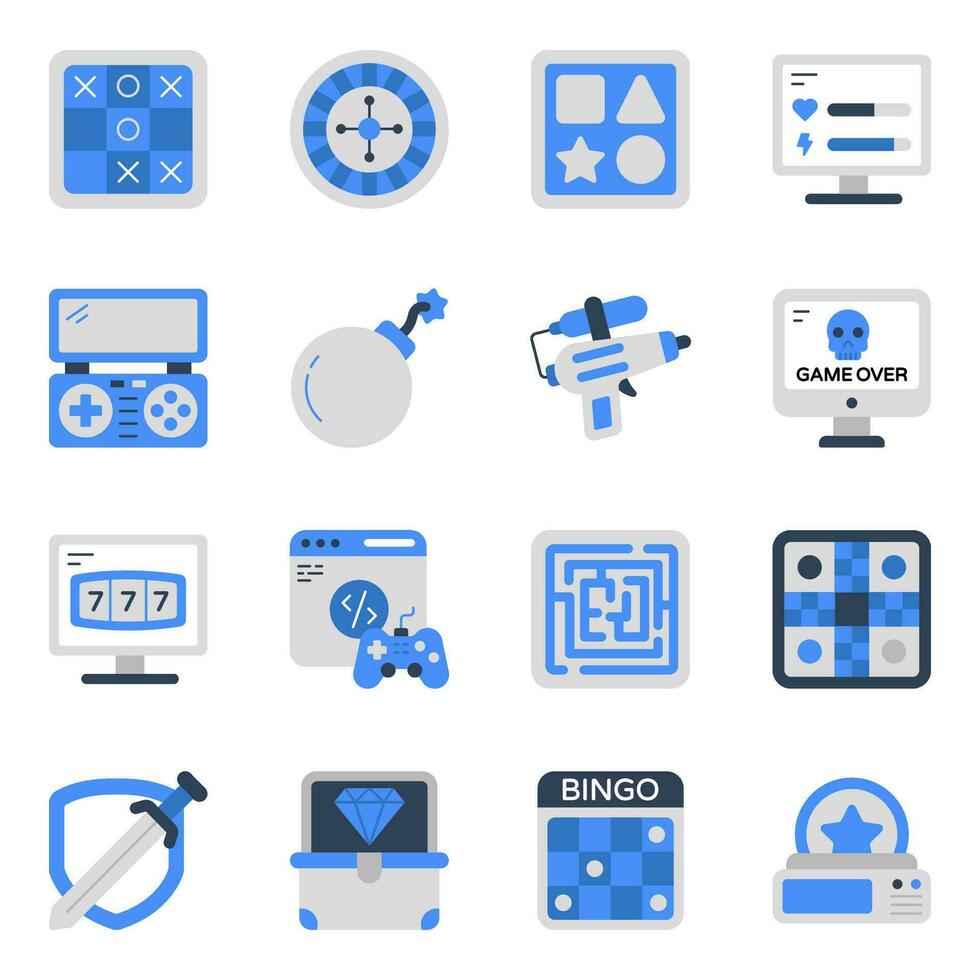 Pack of Video Games and Enjoyment Flat Icons vector