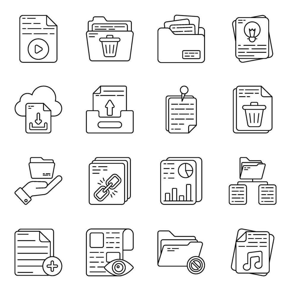 Pack of Files and Folders Linear Icons vector