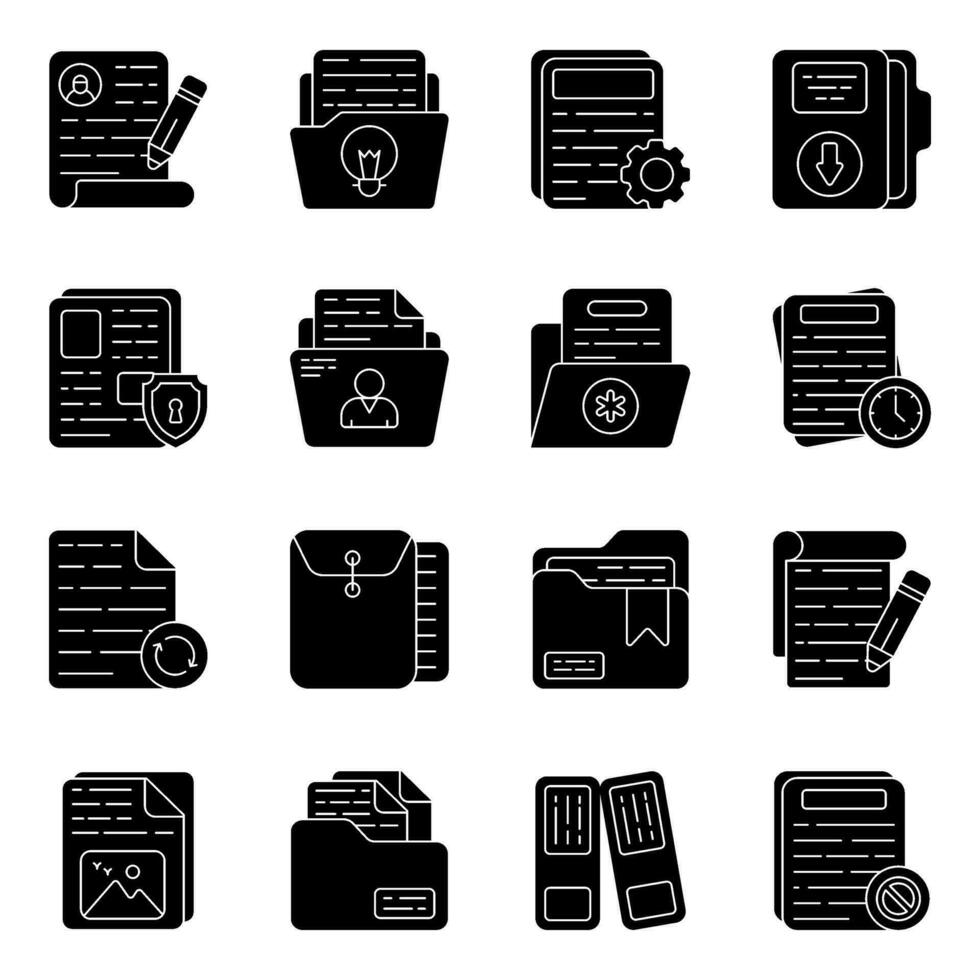 Pack of Files and Archive Solid Icons vector