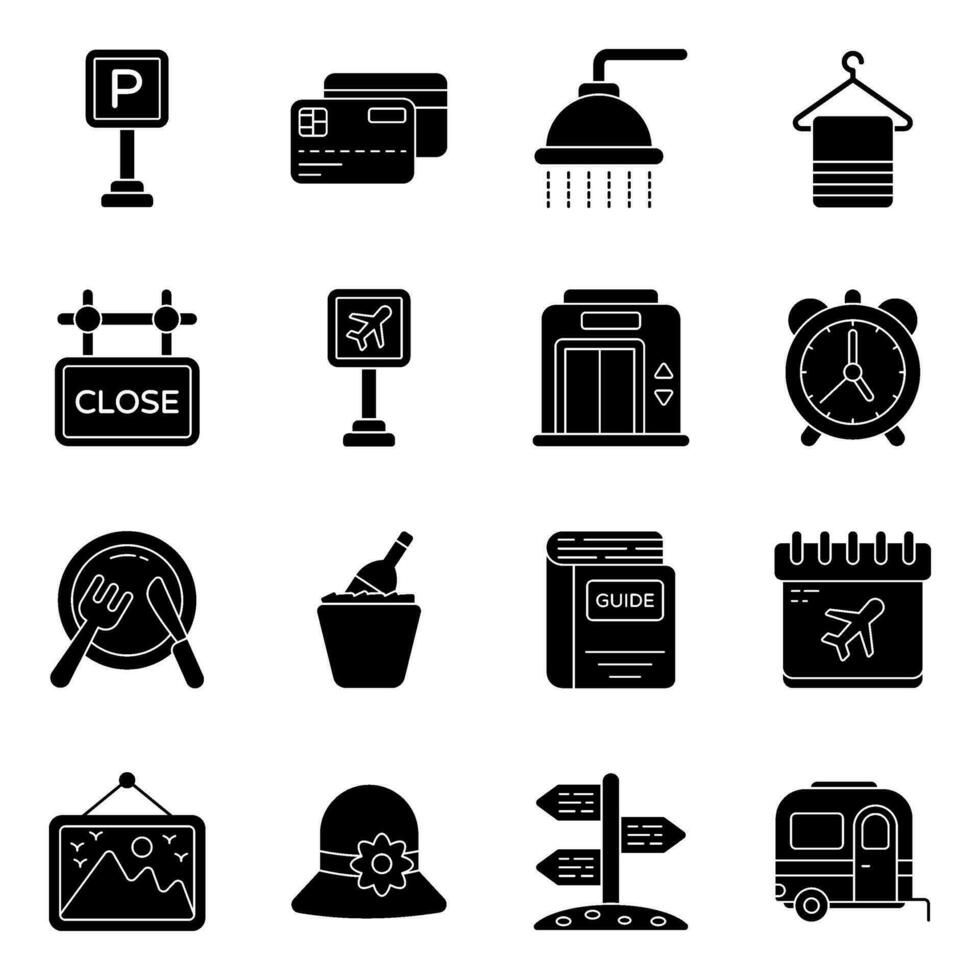 Pack of Trip Solid Icons vector