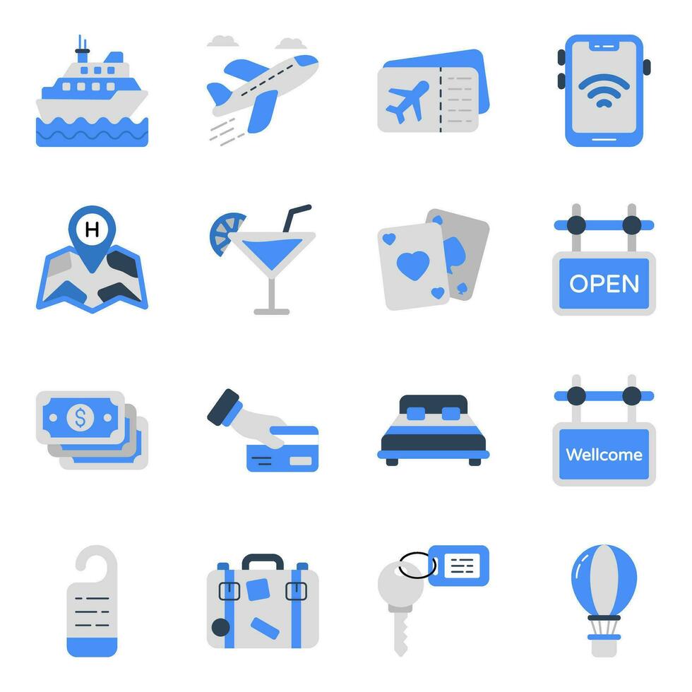 paquete de iconos planos de tour vector