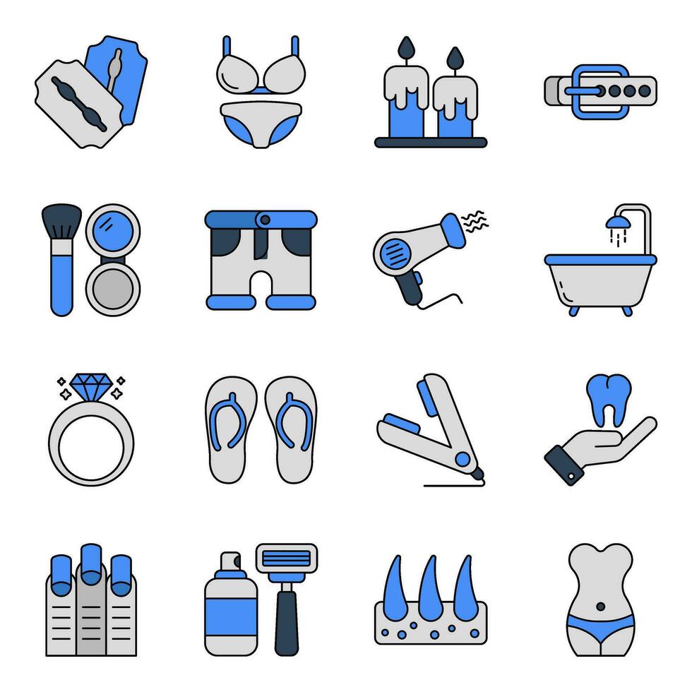 paquete de maquillaje y cosmético plano íconos vector