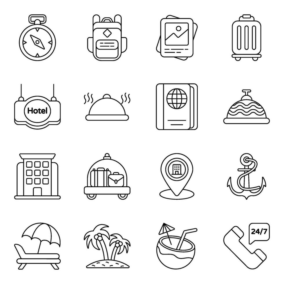 paquete de iconos lineales de viaje vector