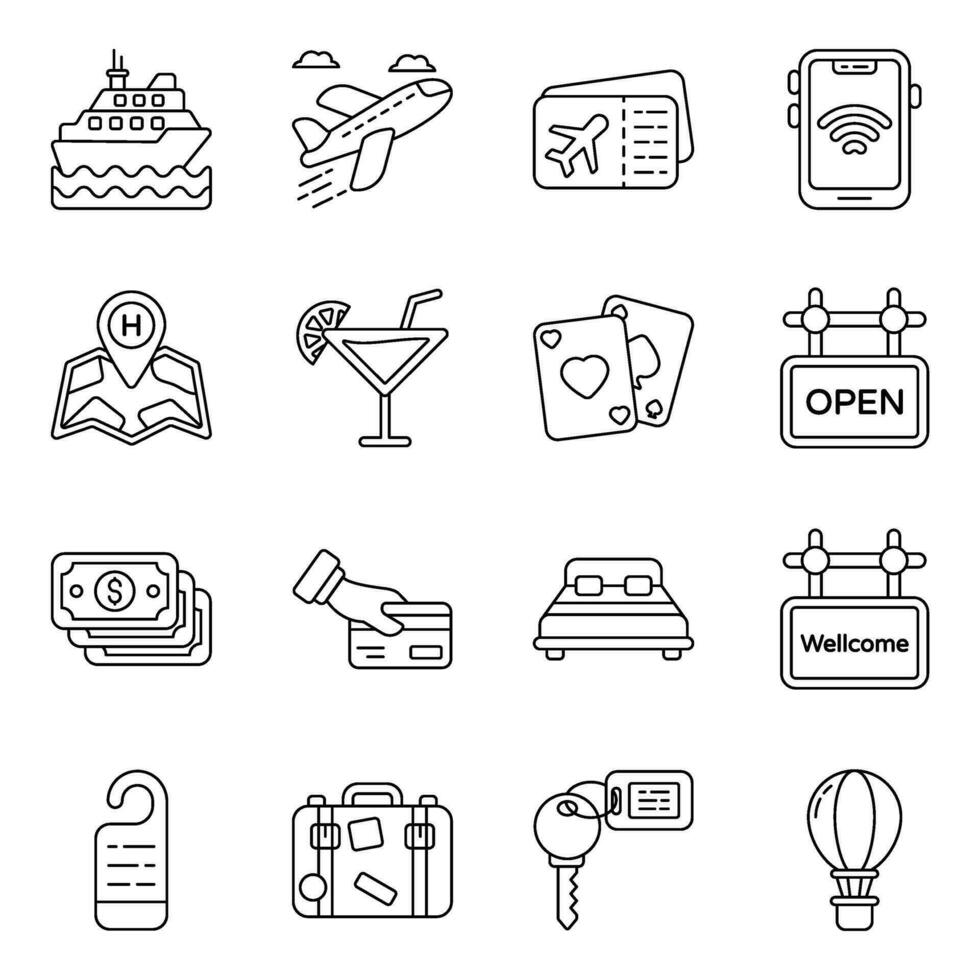 paquete de iconos lineales de tour vector