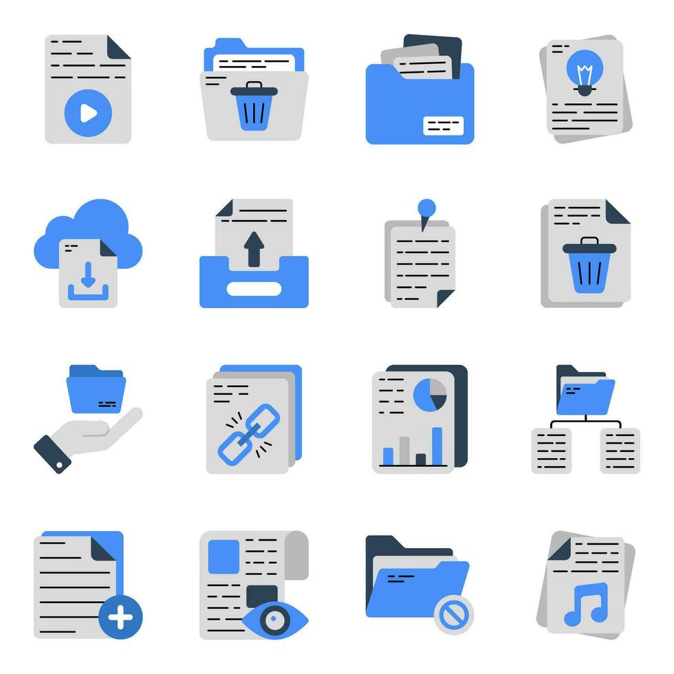 Pack of Files and Folders Flat Icons vector