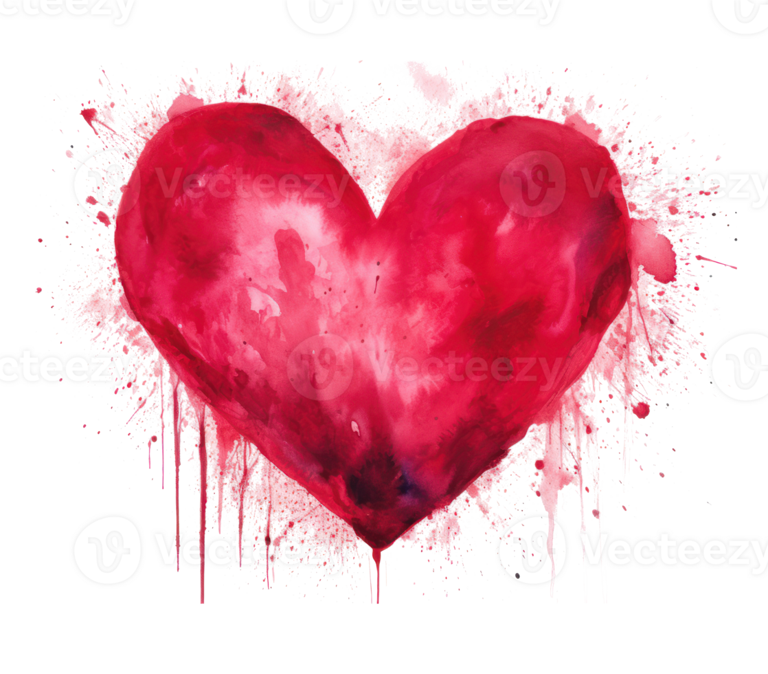 Watercolor red heart. Illustration png