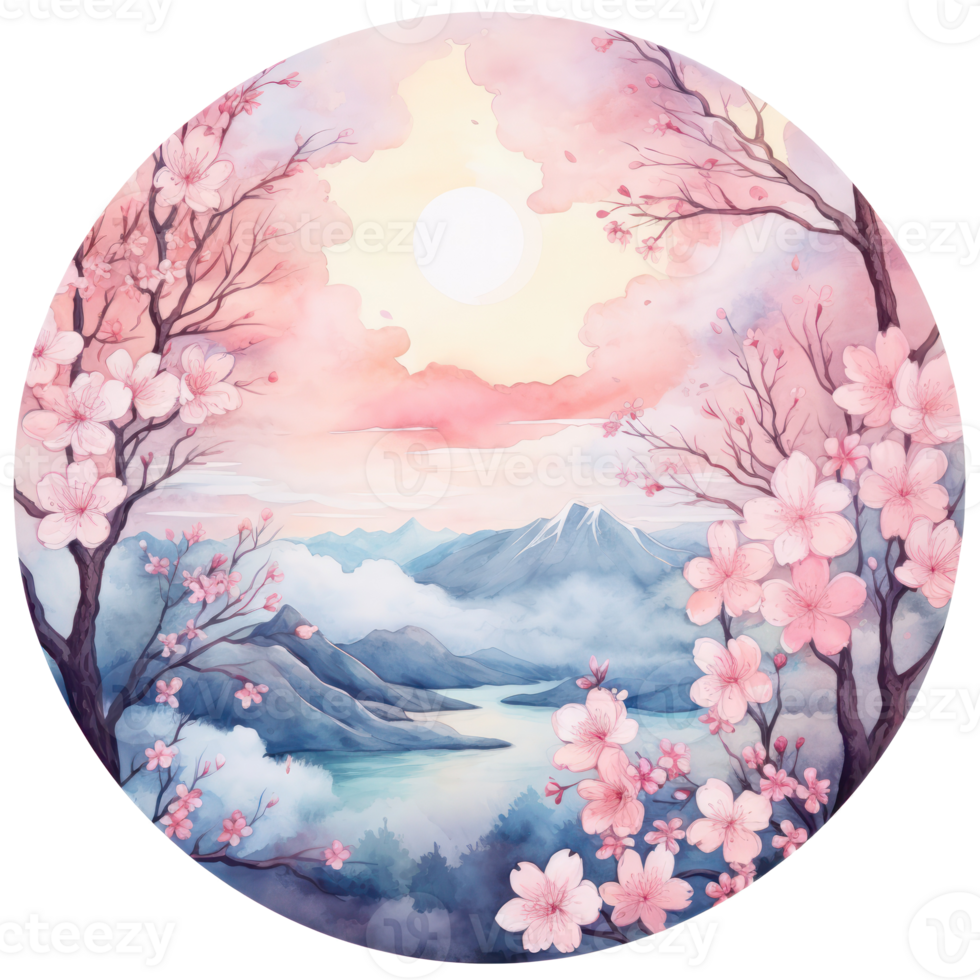 Watercolor frame with sakura flowers. Illustration png