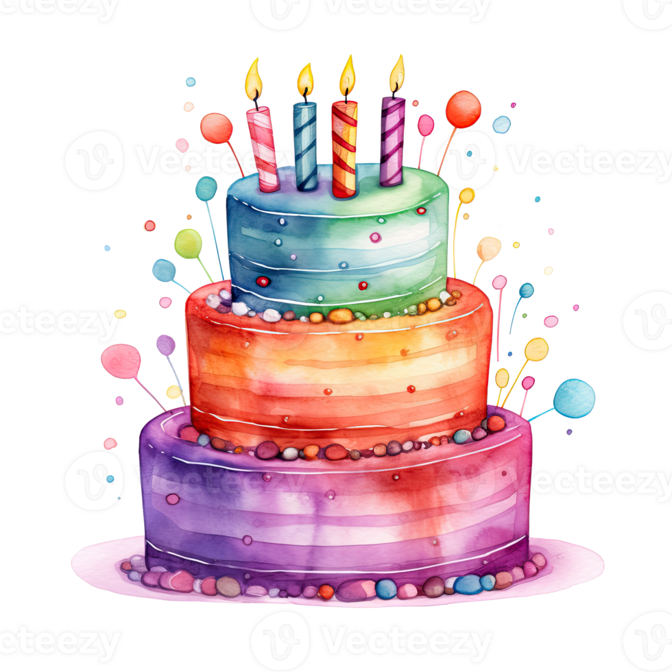 Watercolor Birthday Cake. Illustration png