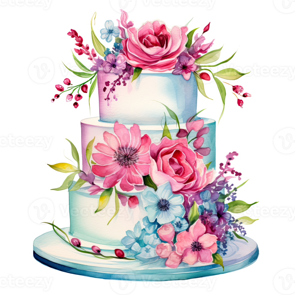 Watercolor Wedding Cake. Illustration png