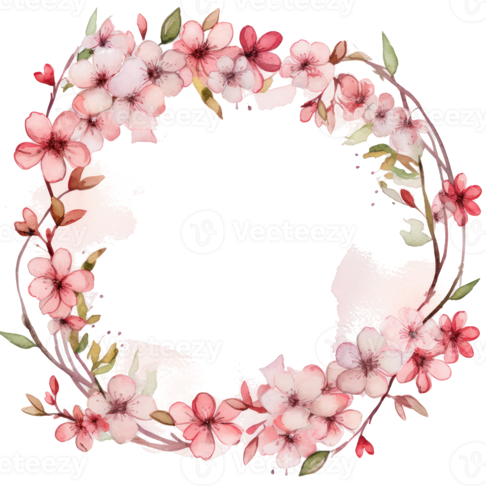 Watercolor frame with sakura flowers. Illustration png