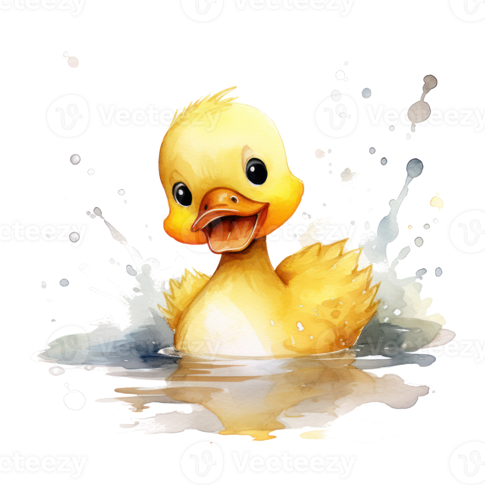 Cute watercolor baby duck. Illustration png