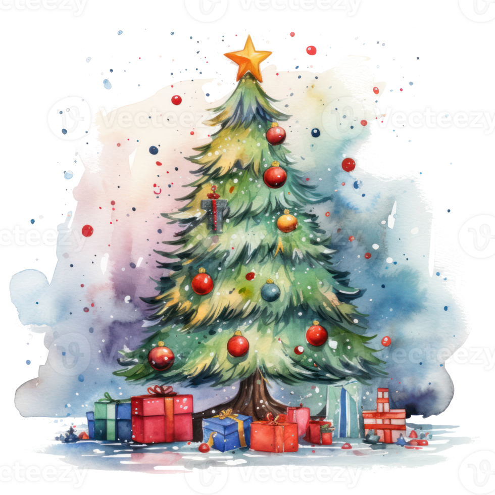 Watercolor Christmas tree. Illustration AI Generative png