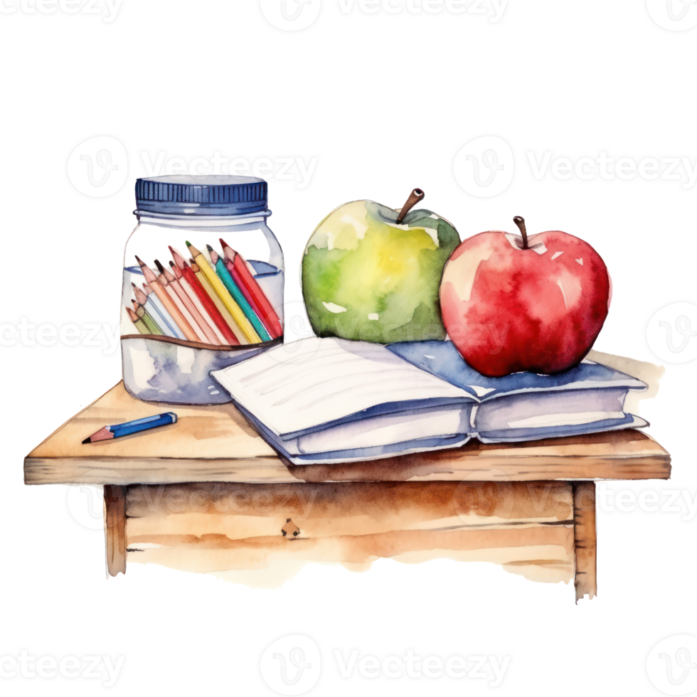 Watercolor back to school background. Illustration png